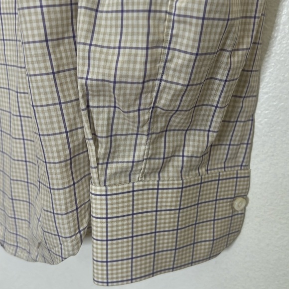 ISAIA Tan & Purple Plaid Cotton Dress Shirt 15.5 - Picture 7 of 9